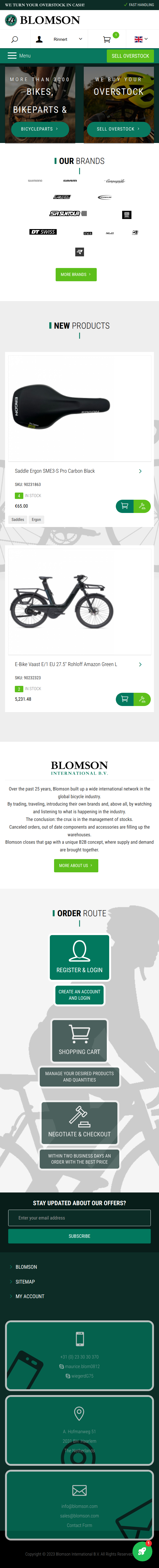 Blomson homepage on mobile