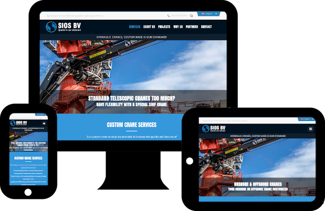 SIOS Cranes website on laptop, desktop and mobile