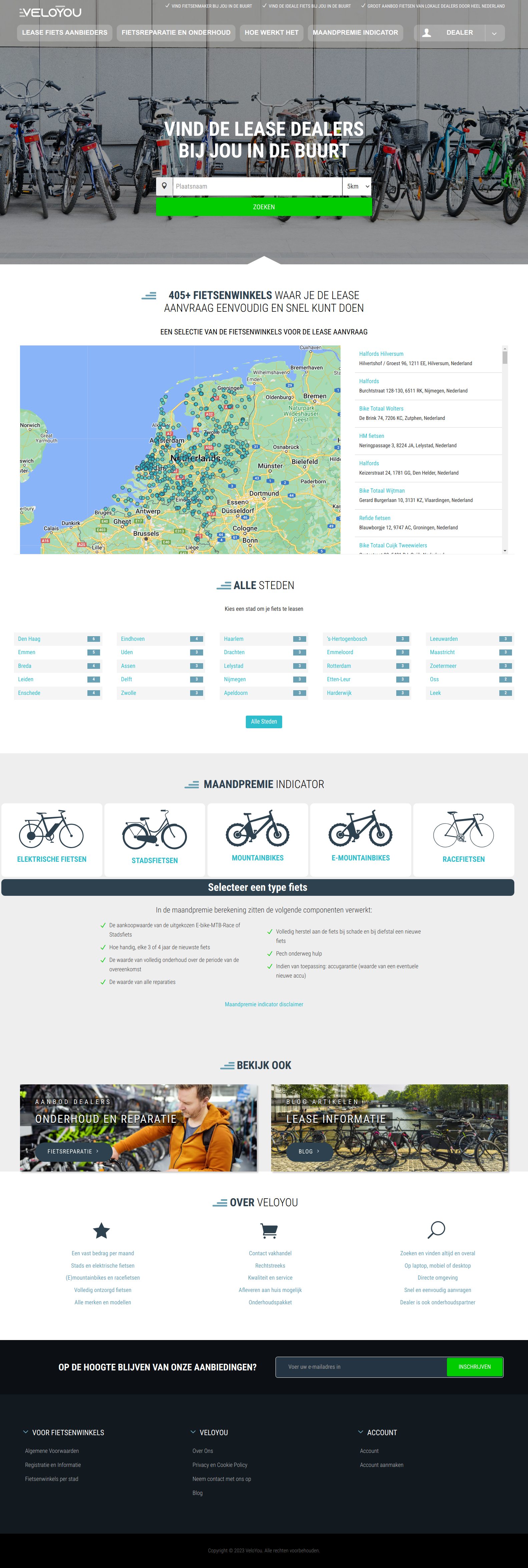VeloYou homepage with bike overview